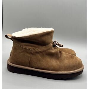 UGG Classic Mini Toggler Chestnut Brown Suede Boots Women's 7 M Furry Lining EUC